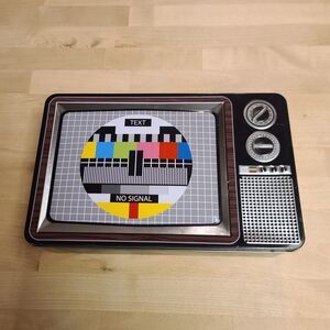 Retro European TV Metal Tin 11x7x3 Hinged Top Lid Lost Signal Display.
